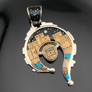 CALVIN BEGAY Pueblo Night Sky Sterling Silver Huge Stone Inlay Naja Pendant